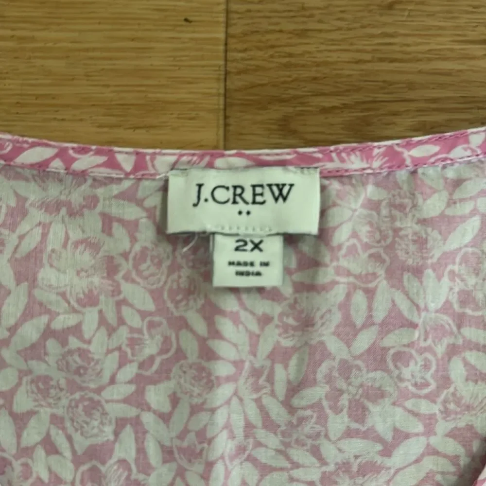 J. Crew Womens Pink and White Cotton Puff Sleeve Blouse 2X Lightweight Cropped